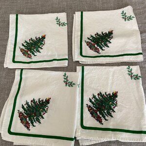 Spode Christmas Tree Cotton Napkins - Made in England - Set Of 4 16" x 16"
